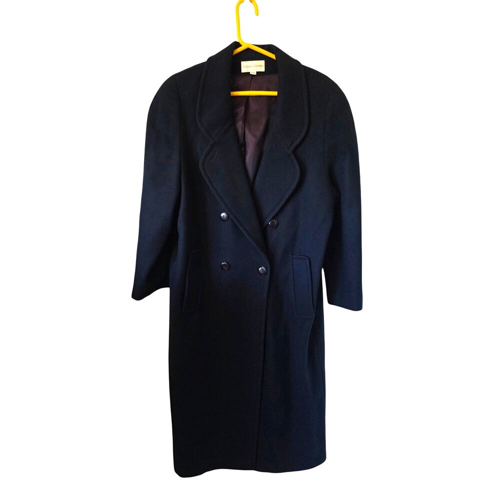 Vintage Casual Corner Womens Double Breasted Wool Coat Size XL Navy Blue